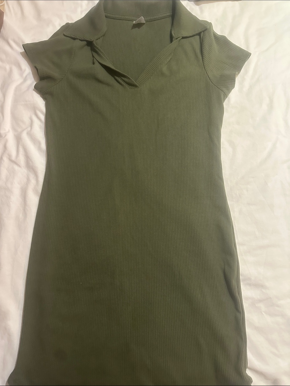 No Boundaries Olive Ribbed Polo Midi Dress